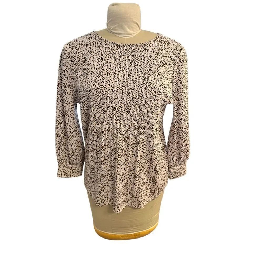 Adrianna Pappel Animal Print Blouse Smocked Peplum Small Packable